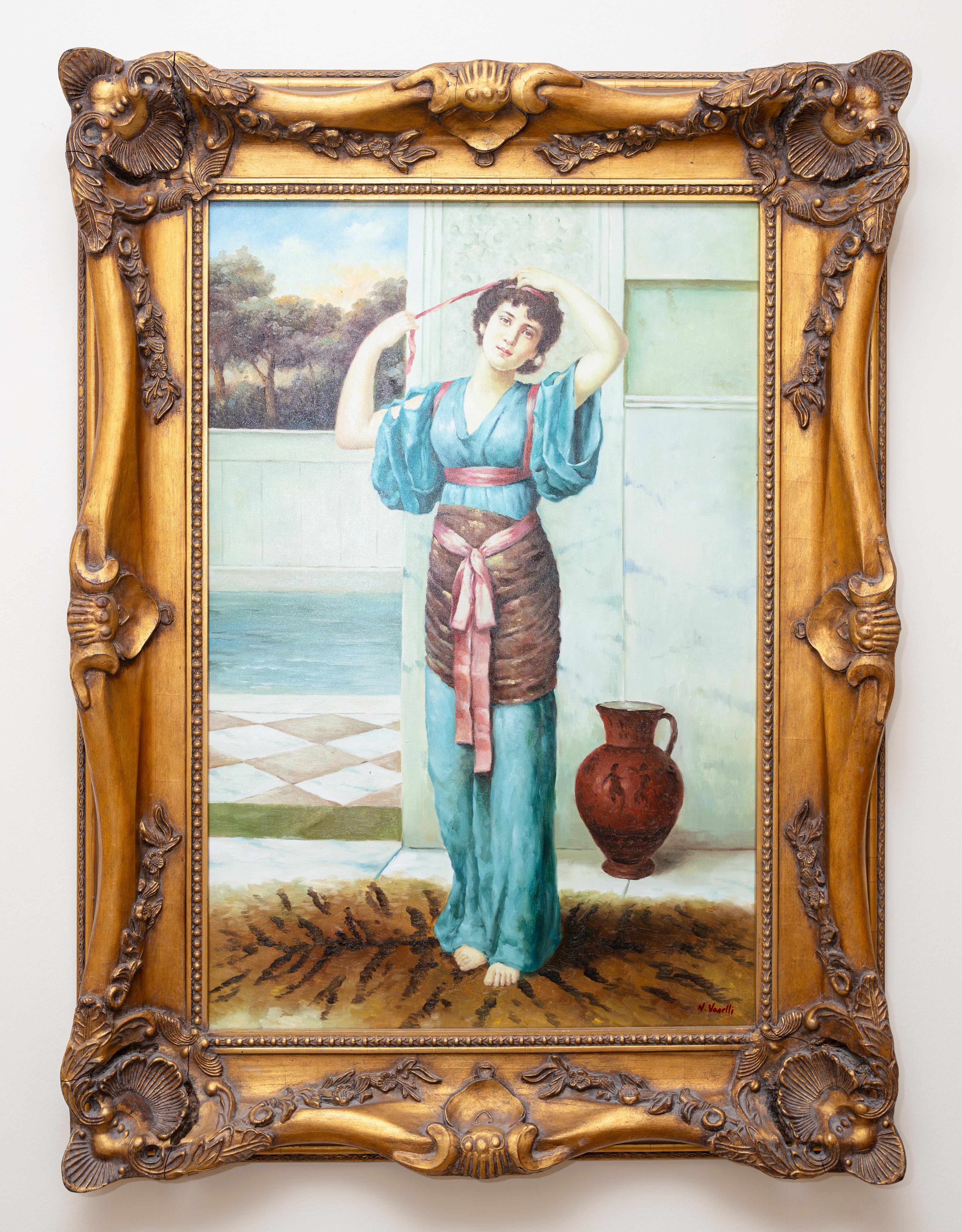 The Lady at Home — Original Oil on Canvas by N. Vaselli