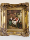 The Family Feeding the Bird — Original Oil on Canvas by G. Clausberg